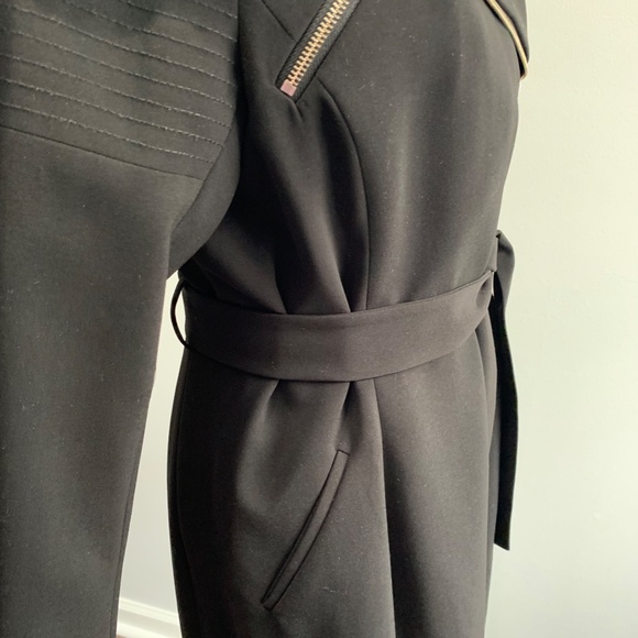 H&M black zip belted long jacket coat Trench SZ 8 Med M overcoat sash tie Moto - Picture 12 of 16